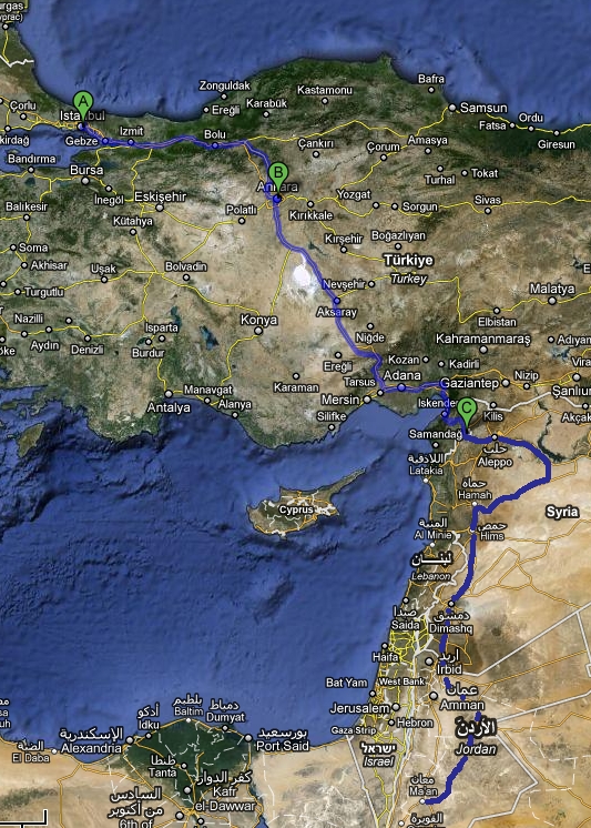 Route Istanbul - Jordanien